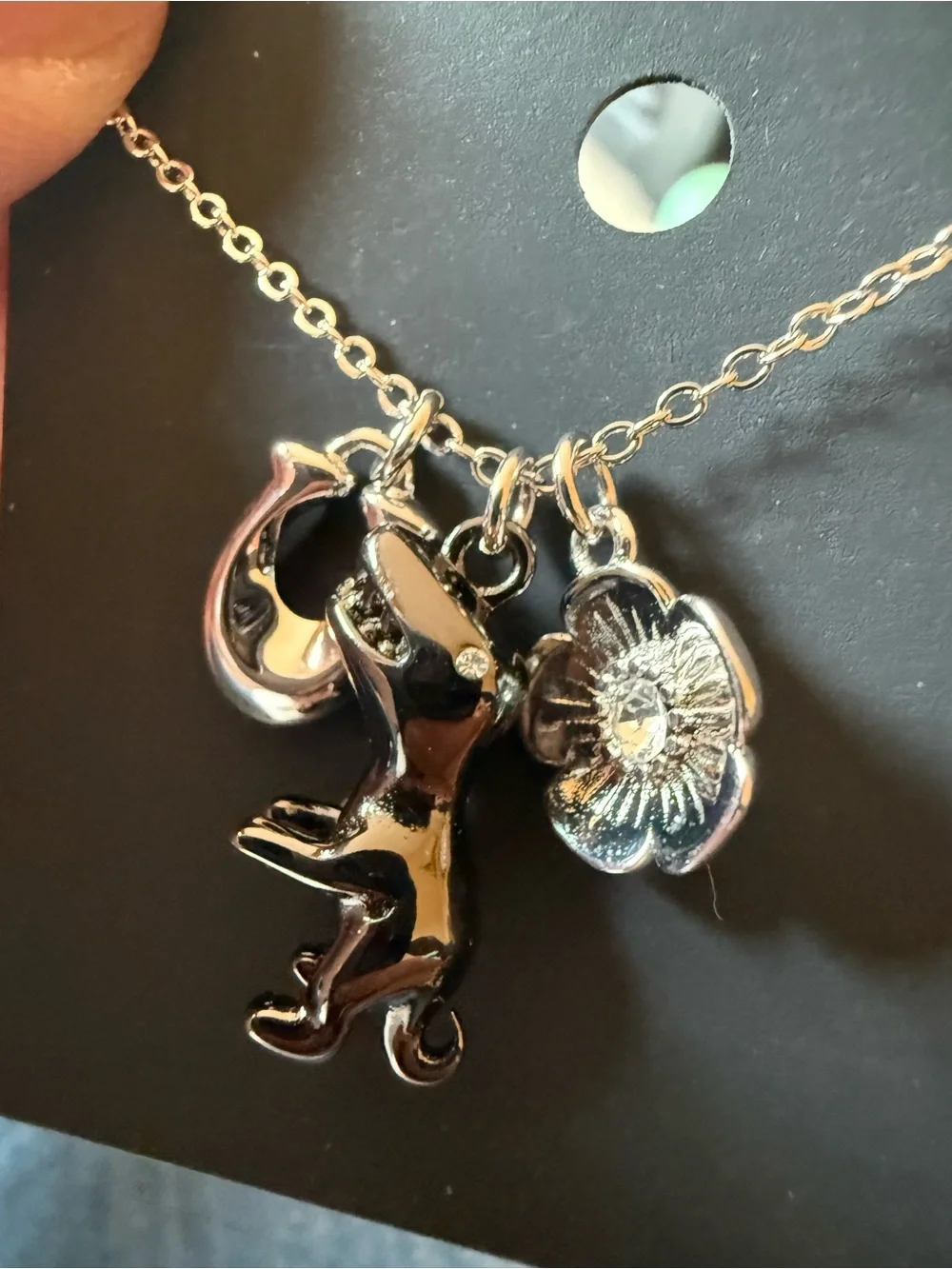 Coach  Rexy Signature Charm Necklace silver Tone nwt